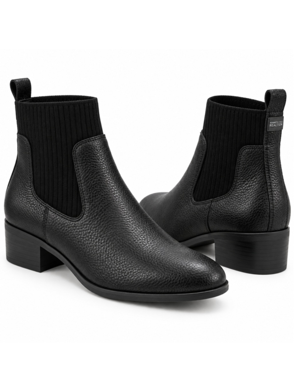 Kenneth Cole Reaction Womens 6 Black Leather Chelsea Ankle Boots Stretch